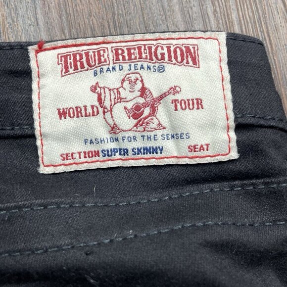True Religion Black Super Skinny Rose Embroidered Jeans Womens Size 29x29 - Picture 6 of 11